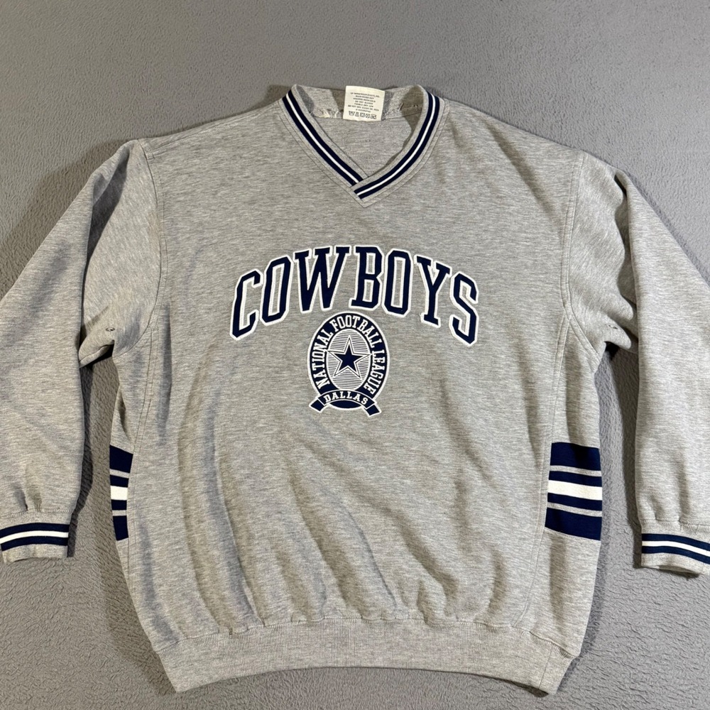 Vintage Lee Sport Dallas Cowboys NFL Gray V Neck Pullover Sweatshirt Mens Large